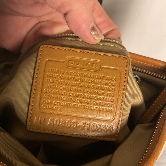 Coach Signature Canvas Crossbody Bag Tan Leather Trim Adjustable Strap - Picture 6 of 9